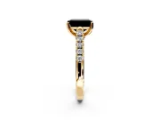 Solitaire Engagement Ring Setting for Fancy Black Emerald Cut Center with Partway Pave Band and Prong Head in Yellow Gold
