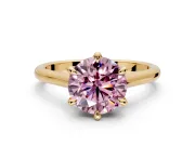 Solitaire Engagement Ring Setting for Fancy Pink Round Cut Center with Cathedral Band and Prong Head in Yellow Gold