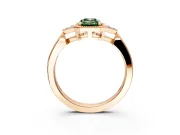 Cluster Engagement Ring Setting for Fancy Green Emerald Cut Center with Milgrain Shoulder Clusters and Prong Head in Rose Gold