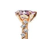 Solitaire Engagement Ring Setting for Fancy Pink Pear-Shaped Center with Trailing Leaf Accent Band and Prong Head in Rose Gold