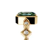 Milgrain Bezel Engagement Ring Setting for Fancy Green Emerald Cut Center with Marquise Stations and Bezel Head in Yellow Gold