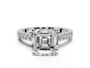 Solitaire Engagement Ring Setting for Asscher Cut Center with Crossover Accents and Prong Head in Sterling Silver
