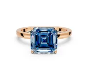 Solitaire Engagement Ring Setting for Fancy Blue Asscher Cut Center with Thin Rounded Plain Band and Prong Head in Rose Gold