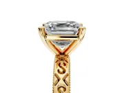 Solitaire Engagement Ring Setting for Asscher Cut Center with Scrollwork Band and Prong Head in Yellow Gold