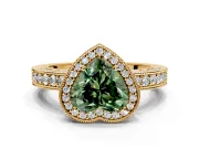 Milgrain Halo Engagement Ring Setting for Fancy Green Heart-Shaped Center with Wide Pave Band and Prong Head in Yellow Gold