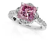 Floral Engagement Ring Setting for Fancy Pink Princess Cut Center with Pave Band and Floral Prong Head in Sterling Silver
