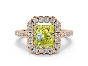 Pave Halo Engagement Ring Setting for Fancy Yellow Radiant Cut Center with Single Row Pave Band and Prong Head in Rose Gold