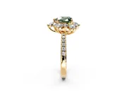 Floral Halo Engagement Ring Setting for Fancy Green Heart-Shaped Center with Pave Accents and Prong Head in Yellow Gold