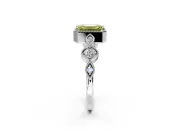 Vintage Station Engagement Ring Setting for Fancy Yellow Emerald Cut Center with Accents and Prong Head in White Gold
