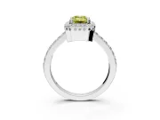 Halo Engagement Ring Setting for Fancy Yellow Emerald Cut Center with Inner Milgrain Border and Prong Head in Platinum