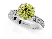 Solitaire Engagement Ring Setting for Fancy Yellow Round Cut Center with Channel-Set Accents and Prong Head in Platinum