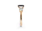 3 Stone Engagement Ring Setting for Fancy Black Radiant Cut Center with Large Pear-Shaped Accents and Prong Head in Rose Gold