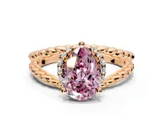 Halo Engagement Ring Setting for Fancy Pink Pear-Shaped Center with Rope Twist Split Shank and Prong Head in Rose Gold