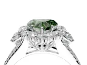 Halo Engagement Ring Setting for Fancy Green Heart-Shaped Center with Two-Strand Split Shank and Prong Head in Platinum