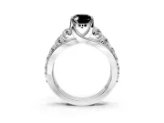 Solitaire Engagement Ring Setting for Fancy Black Oval Center with Graduated Shared Prongs and Prong Head in White Gold