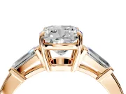 3 Stone Engagement Ring Setting for Cushion Cut Center with Baguette Accents and Prong Head in Rose Gold