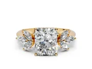 Floral Cluster Engagement Ring Setting for Radiant Cut Center with Marquise Accents and Prong Head in Yellow Gold