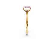 Low-Set Solitaire Engagement Ring Setting for Fancy Pink Radiant Cut Center with Thin Plain Band and Prong Head in Yellow Gold