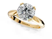 Solitaire Engagement Ring Setting for Round Cut Center with Reverse Tapered Band and Prong Head in Yellow Gold