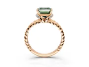 Halo Engagement Ring Setting for Fancy Green Asscher Cut Center with Rope Twist Split Shank and Prong Head in Rose Gold