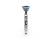Solitaire Engagement Ring Setting for Fancy Blue Asscher Cut Center with Milgrain X Pattern Band and Prong Head in Sterling Silver