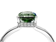 Hidden Halo Engagement Ring Setting for Fancy Green Radiant Cut Center with Wide Flat Plain Band and Prong Head in White Gold