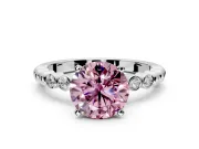 Solitaire Engagement Ring Setting for Fancy Pink Round Cut Center with Bezel-Dot Beaded Band and Prong Head in Platinum