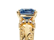 Solitaire Engagement Ring Setting for Fancy Blue Asscher Cut Center with Filigree Accent Basket and Prong Head in Yellow Gold