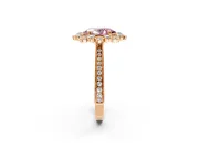 Milgrain Halo Engagement Ring Setting for Fancy Pink Oval Center with Bezel Point Accents and Prong Head in Rose Gold