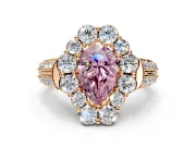 Large Accent Halo Engagement Ring Setting for Fancy Pink Pear-Shaped Center with Pave Split Shank and Prong Head in Rose Gold