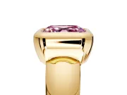 Solitaire Engagement Ring Setting for Fancy Pink Asscher Cut Center with Wide Band and Bezel Head in Yellow Gold