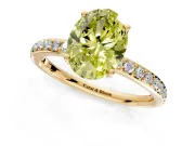 Solitaire Engagement Ring Setting for Fancy Yellow Oval Center with Fine Pave Band and Prong Head in Yellow Gold