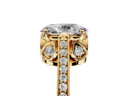 Cathedral Engagement Ring Setting for Oval Center with Antique-Style Pave Band and Prong Head in Yellow Gold