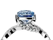 Solitaire Engagement Ring Setting for Fancy Blue Radiant Cut Center with Narrow Twist Pave Band and Prong Head in Platinum