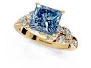 Solitaire Engagement Ring Setting for Fancy Blue Princess Cut Center with Marquise Accent Twist Band and Prong Head in Yellow Gold
