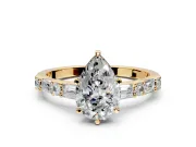 Baguette Engagement Ring Setting for Pear-Shaped Center with Alternating Bar-Set Band and Prong Head in Yellow Gold