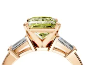 3 Stone Engagement Ring Setting for Fancy Yellow Princess Cut Center with Channel Baguette Accents and Prong Head in Rose Gold