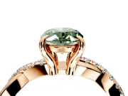 Solitaire Engagement Ring Setting for Fancy Green Oval Center with Half-Pave Crossover Band and Prong Head in Rose Gold
