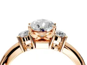 3 Stone Engagement Ring Setting for Pear-Shaped Center with Wide Plain Band and Prong Head in Rose Gold