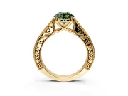 Solitaire Engagement Ring Setting for Fancy Green Round Cut Center with Engraved Pave Band and Prong Head in Yellow Gold