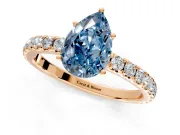 Solitaire Engagement Ring Setting for Fancy Blue Pear-Shaped Center with Large Accent Band and Prong Head in Rose Gold