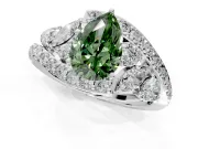 Halo Engagement Ring Setting for Fancy Green Pear-Shaped Center with Marquise and Pave Bypass Band and Prong Head in Sterling Silver