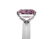Solitaire Engagement Ring Setting for Fancy Pink Emerald Cut Center with Wide Knife Ridge Band and Prong Head in Platinum