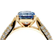 Solitaire Engagement Ring Setting for Fancy Blue Radiant Cut Center with Multi-Row Accents and Prong Head in Yellow Gold