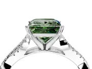Solitaire Engagement Ring Setting for Fancy Green Princess Cut Center with Twisted Pave Split Shank and Prong Head in Platinum