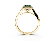 Halo Engagement Ring Setting for Fancy Green Asscher Cut Center with Narrowing Pave Band and Prong Head in Yellow Gold