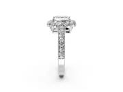 Halo Engagement Ring Setting for Princess Cut Center with Milgrain Channel Band and Prong Head in Sterling Silver