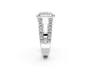 Halo Engagement Ring Setting for Radiant Cut Center with Wide-Open Pave Split Shank and Prong Head in Platinum