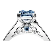 Solitaire Engagement Ring Setting for Fancy Blue Emerald Cut Center with Channel Band and Double Claw Prong Head in Sterling Silver