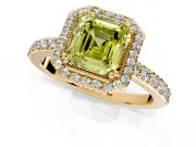 Halo Engagement Ring Setting for Fancy Yellow Asscher Cut Center with Inner Milgrain Border and Prong Head in Yellow Gold